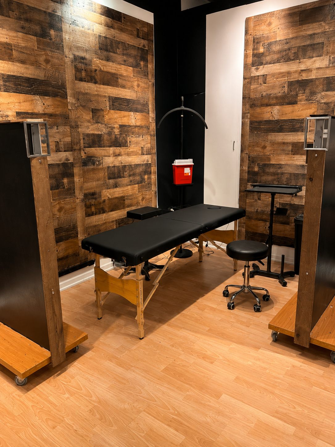 Station 6 — reclaimed-wood corner station